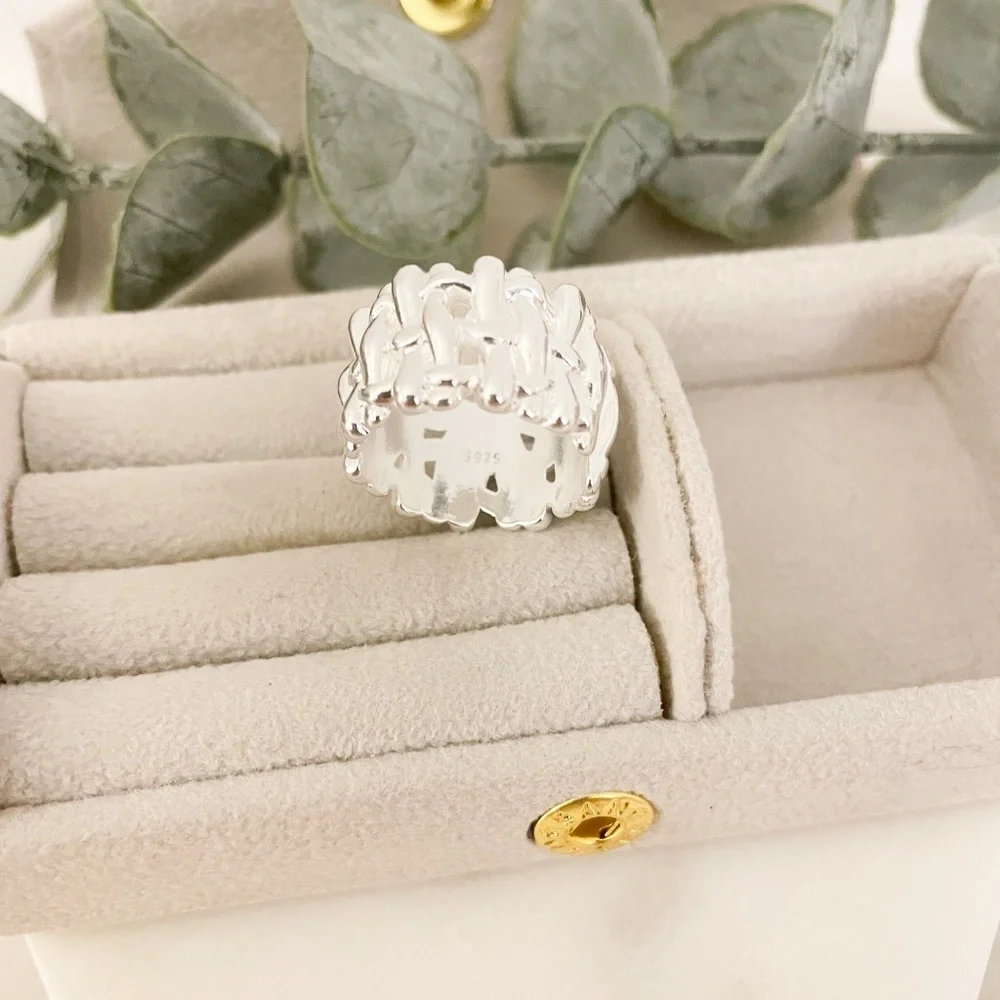 925 Sterling Silver Chunky Bold Statement Ring Thick Wide Ring Woven Ring Band - Picture 9 of 9